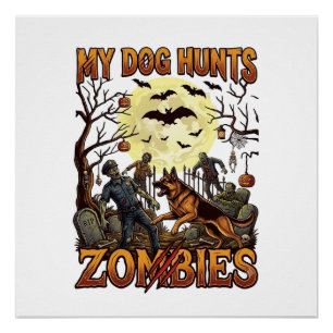 Póster Perro Caza Zombies Halloween Pastor Alemán Luna_1