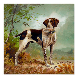 Póster Perro cazador con pájaro en la boca