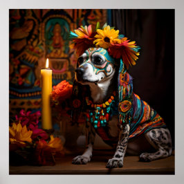 Póster Perro Chamuco en un Altar por el Día de los Muerto