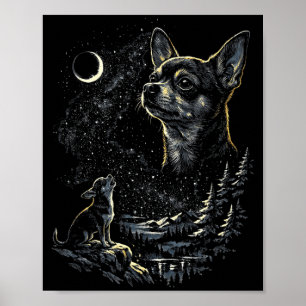 Póster Perro Chihuahua Aullando Luna Vintage 90s Divertid