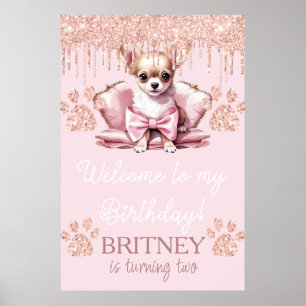 Póster Perro Chihuahua con Fiesta de bienvenida al cumple