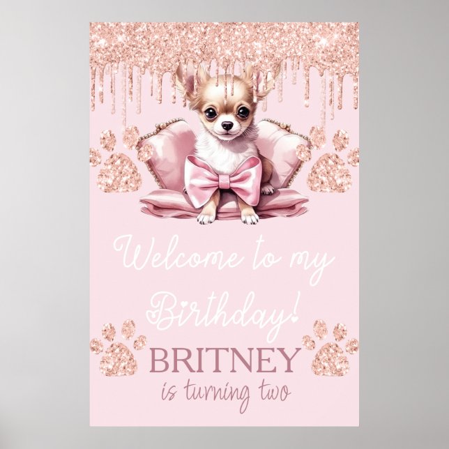 Póster Perro Chihuahua con Fiesta de bienvenida al cumple (Frente)