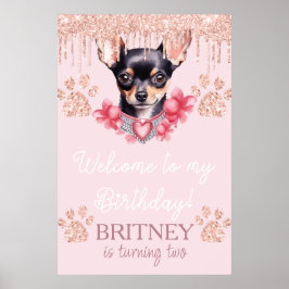 Póster Perro Chihuahua con Fiesta de bienvenida al cumple