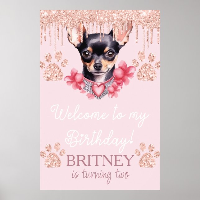 Póster Perro Chihuahua con Fiesta de bienvenida al cumple (Frente)