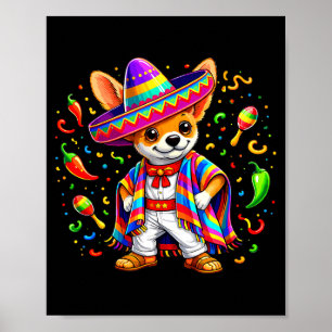 Póster Perro chihuahua divertido con sombrero mexicano ci