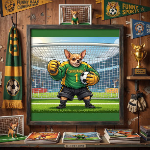 Póster Perro Chihuahua Divertido Portero de Fútbol
