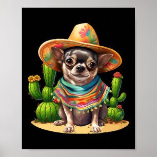 Póster Perro Chihuahua Gorra Sombrero Cinc Fiesta Mexican