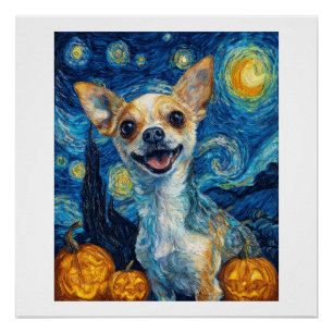 Póster perro chihuahua sonriente noche estrellada de Van 