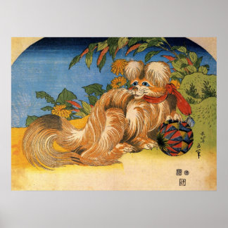 Póster Perro chino Furry Vintage