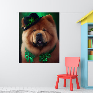 Póster Perro Chow Chow con vestido de San Patricio