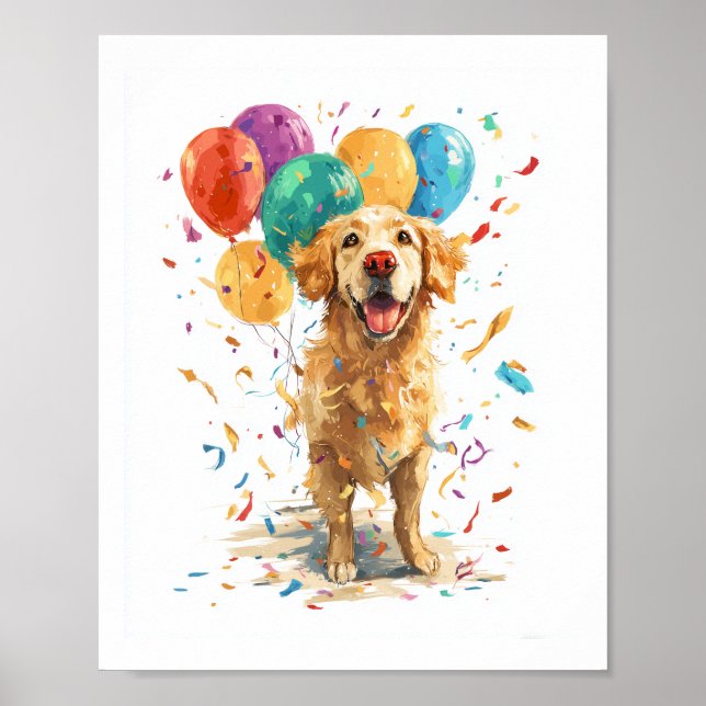 Póster Perro Clown Retriever � Perro de Circo con Globos (Frente)