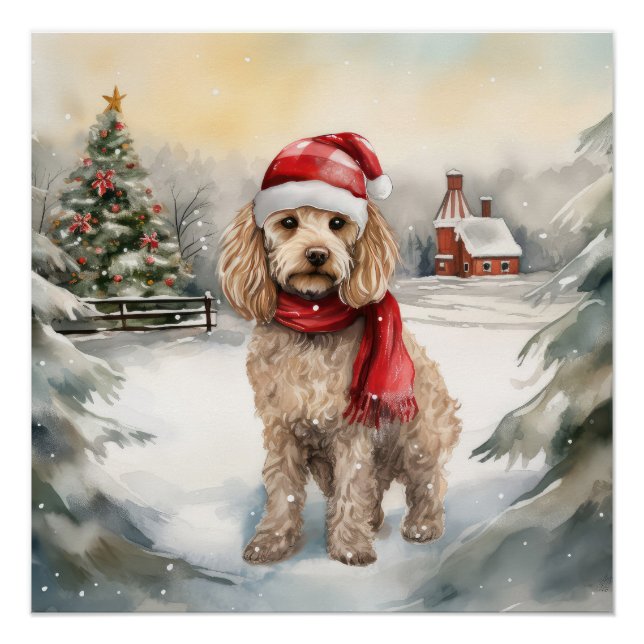 Póster Perro Cockapoo en Navidades de nieve (Anverso)