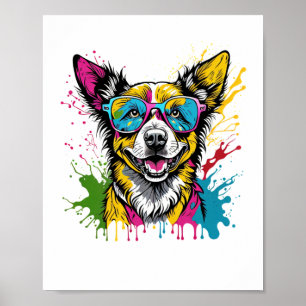 Póster Perro Colorido Con Esplandor Y Con Gafas De Sol Pa
