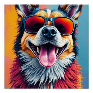 Póster Perro Colorido con Gafas de Sol