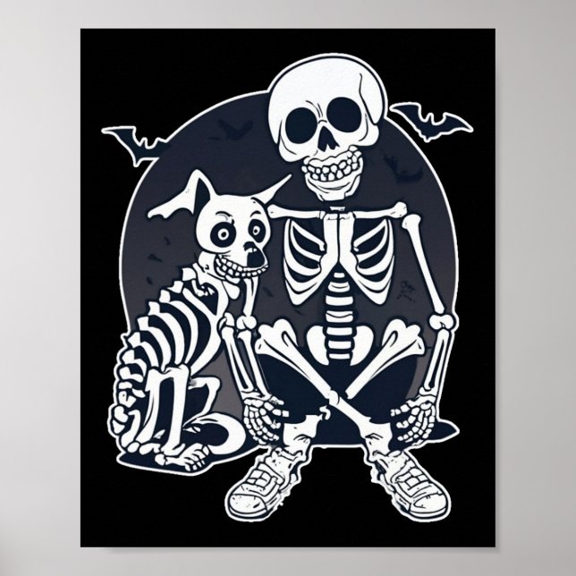 Póster Perro Como Huesos Halloween Disfraz de esqueleto (Frente)