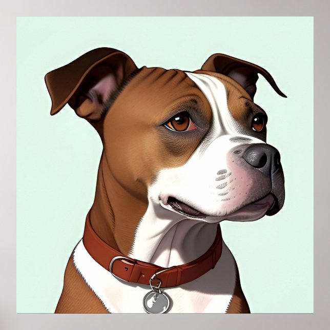 Póster Perro con abrigo marrón y blanco y collar (Frente)
