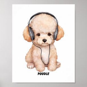 Póster Perro con audífonos