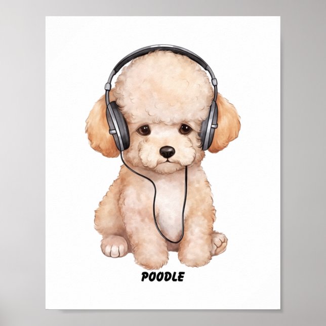 Póster Perro con audífonos (Frente)