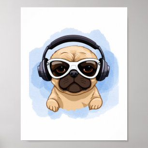 Póster Perro con audífonos 2