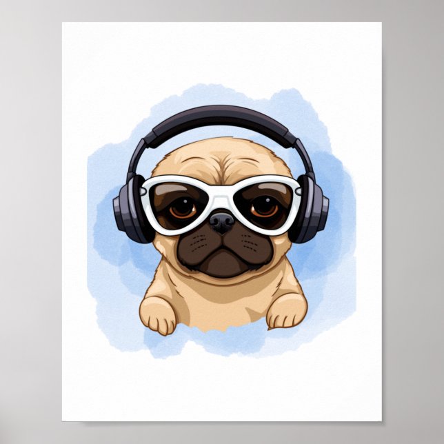 Póster Perro con audífonos 2 (Frente)