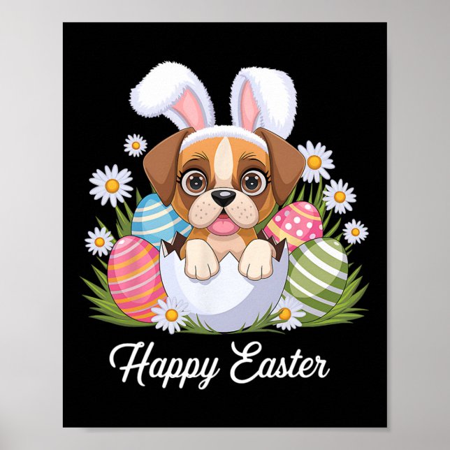 Póster Perro con flores de cerdo con huevo de Pascua (Frente)