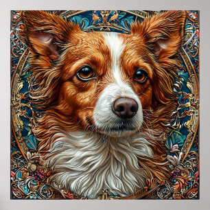 Póster Perro con fondo decorativo ornamentado