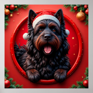 Póster Perro con sombrero de Santa rodeado de Navidad fes