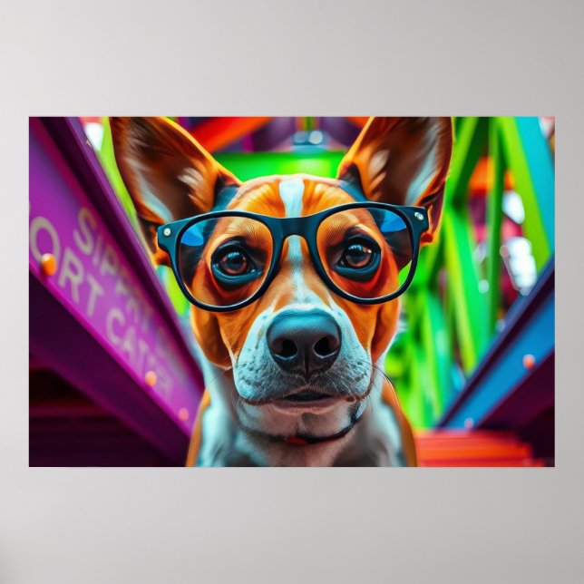 Póster Perro Cool con Gafas de Sol (Frente)