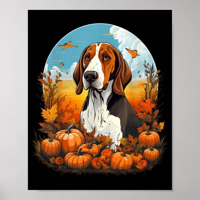 Póster Perro Coonhound de Pumpkin Treeing Walker Hallowee (Frente)