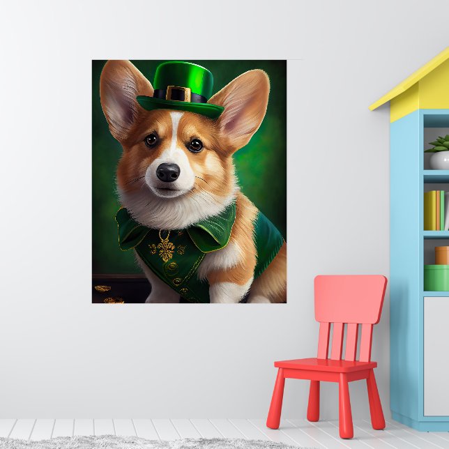 Póster Perro Corgi con vestido de San Patricio (Guardería 1)
