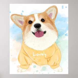 Póster Perro Corgi Encantador   Regalos En Blanco Para Lo