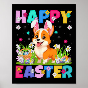 Póster Perro Corgi Galés Feliz Caza de Huevos de Pascua C