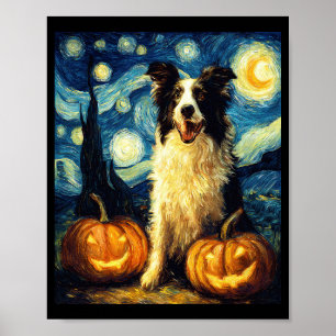 Póster Perro Cute Border Collie Halloween Jack O Lantern