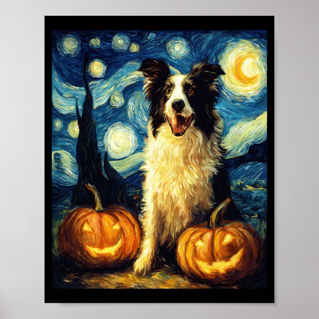 Póster Perro Cute Border Collie Halloween Jack O Lantern  (Frente)