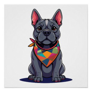Póster Perro Cute Pitbull Frenchie con arte de bandana