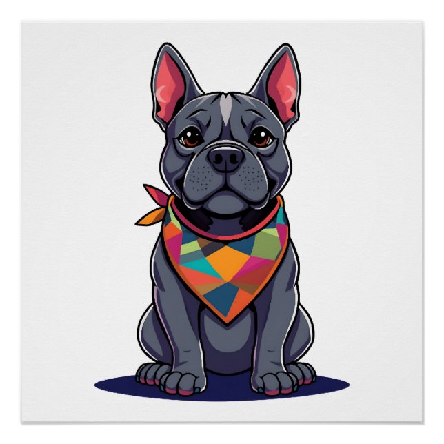 Póster Perro Cute Pitbull Frenchie con arte de bandana (Anverso)