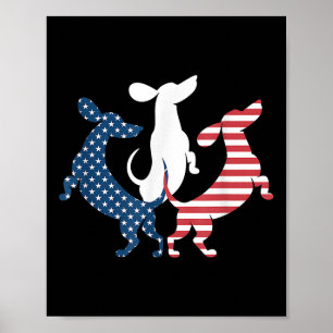 Póster Perro Dachshund 4 De Julio Patriótico Americano Us
