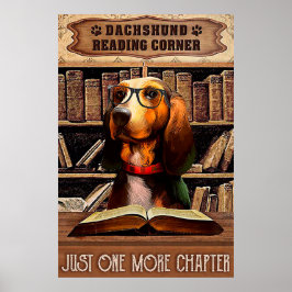 Póster Perro Dachshund en el rincón de lectura