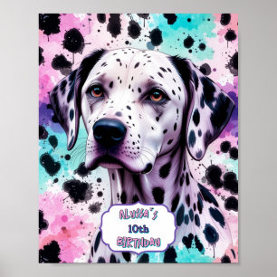 Póster Perro Dálmata Cumpleaños Rosa Purpura Turquesa