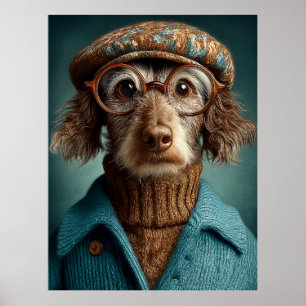 Póster Perro Dapper con vestido de invierno