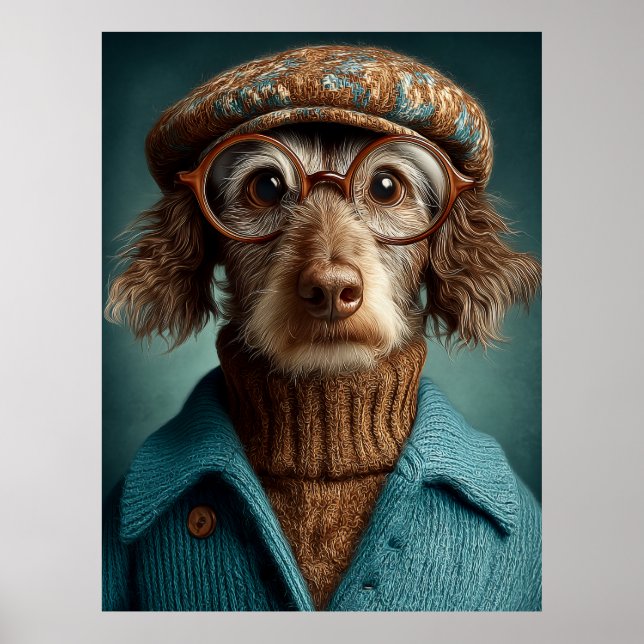Póster Perro Dapper con vestido de invierno (Frente)