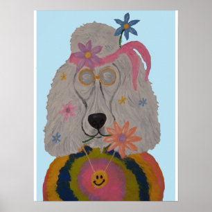 Póster Perro de Agua Hippie Niño de las Flores