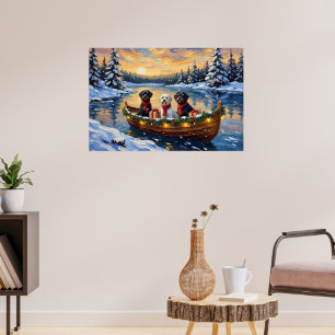 Póster Perro de Agua Portugués Navidad Barco Fiesta