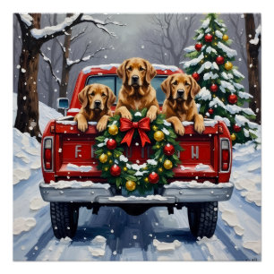 Póster Perro de aguas de Chesapeake Navidad Camioneta Roj