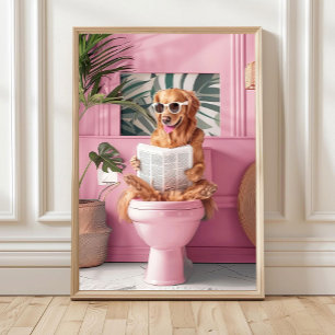 Póster Perro de aguas Retriever Dorado en el baño leyendo