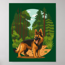 Póster Perro de aventura Pastor Alemán en el bosque
