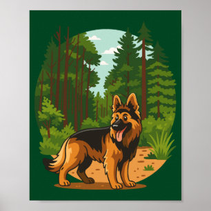Póster Perro de aventura Pastor Alemán en el bosque