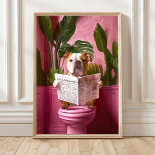 Póster Perro de baño American Bulldog Leyendo en la impre