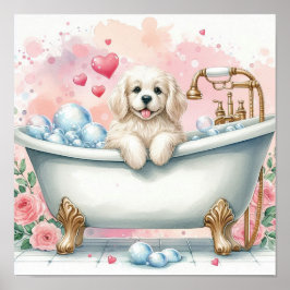 Póster Perro de baño de burbujas