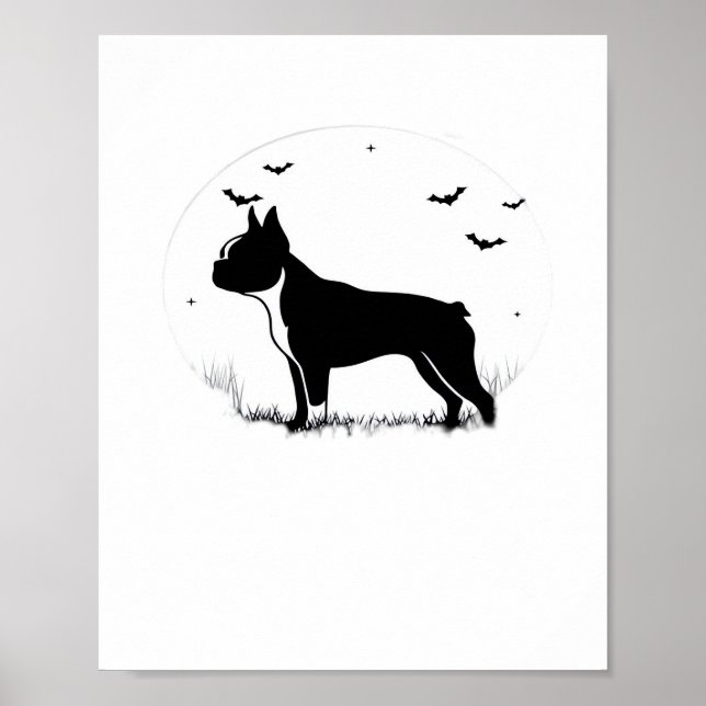 Póster Perro de Boston Terrier - Halloween Moon Silhouett (Frente)
